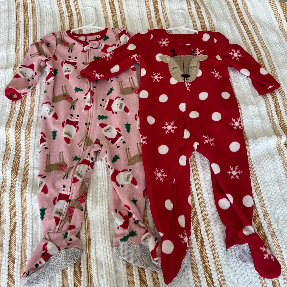 Carter's‎ Just One You Toddler Girls' Santa Fleece Footed Pajama - Red 18M